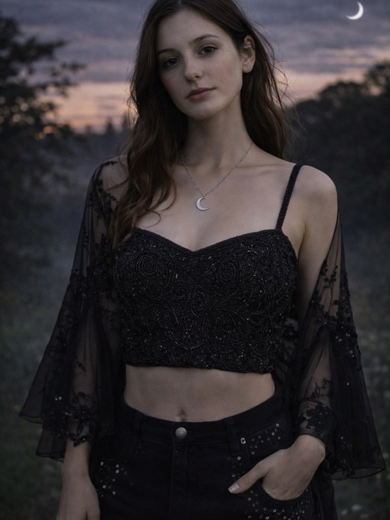 Source Unknown Tops - Heavy Beaded Smocked Crop Top Luxe Statement Bustier Festival Evening Event XL